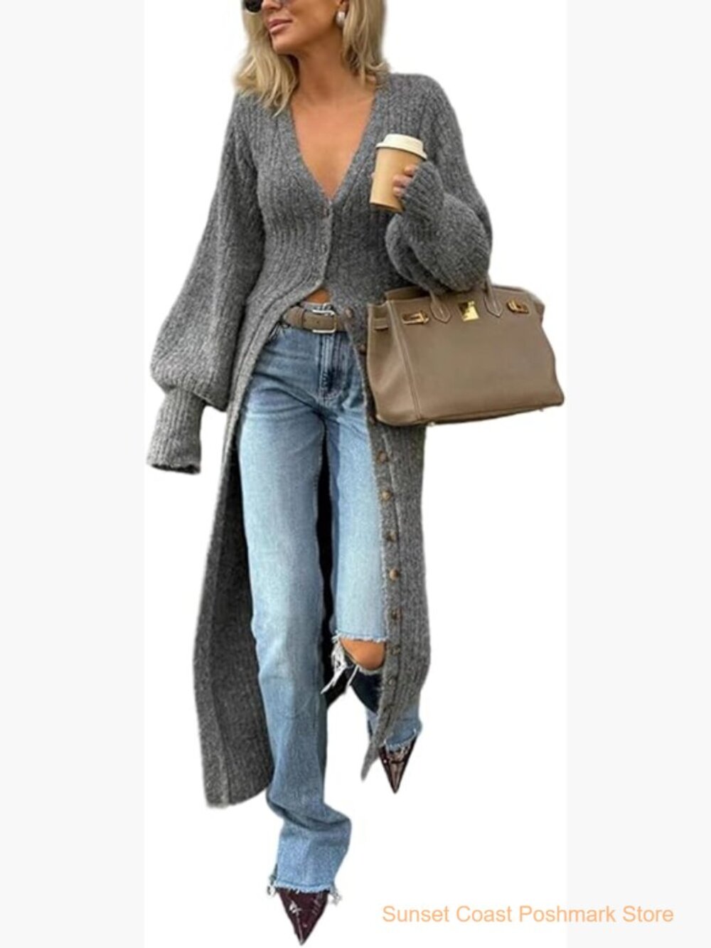Long Cardigan Chunky Cable Knit Duster Sweater Cover Up Maxi Dress